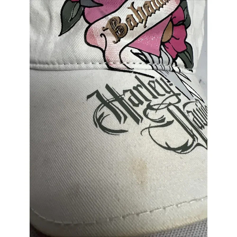 Harley Davidson Hat Cap Snap Back Womens Pink White 100% Cotton Bahamas